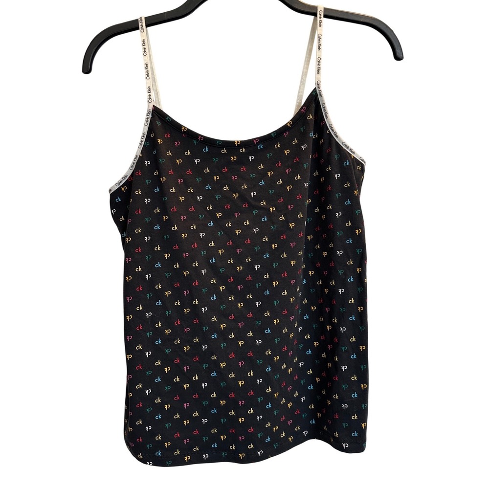 Calvin Klein Sleepwear Camisole Rainbow Monogram Logo Black Tank Top Womens L